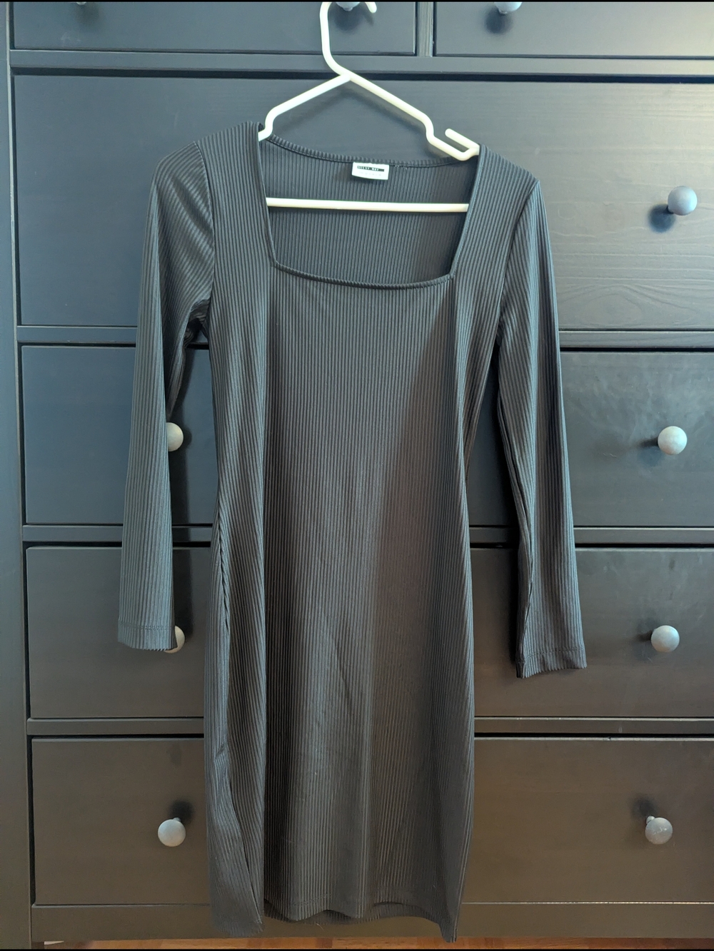 Noisy May Black Ribbed Square Neck Long Sleeve Dress